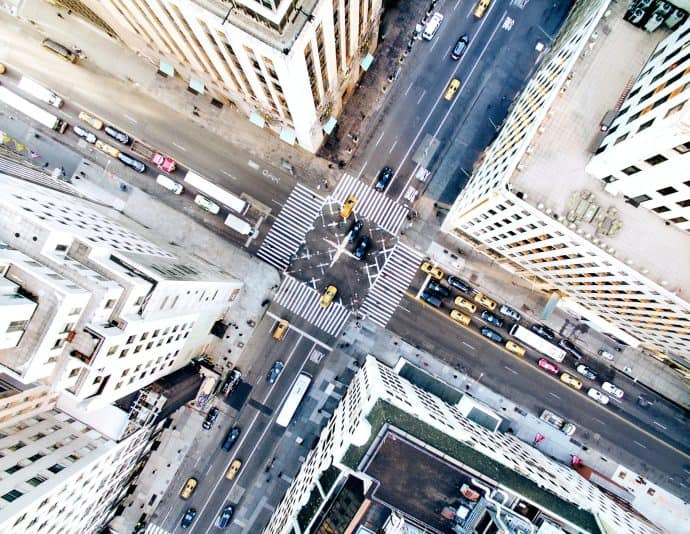 Aerial photograph of a New York City Intersection